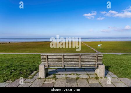 Diga del Mare del Nord, vicino a Neuharlingersiel, bassa Sassonia, Germania Foto Stock