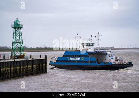 Weser Ferry Bremerhaven-Nordenham, uno dei due traghetti che collegano Nordenham-Blexen nella bassa Sassonia e il porto di Geestemuende a Bremerhaven Foto Stock