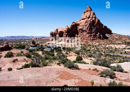 Vista panoramica dal punto panoramico Garden of Eden nell'Arches National Park - Moab, Utah Foto Stock