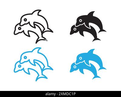 Icona Dolphin linea vettoriale logo o set di simboli stile contorno collezione Illustrazione Vettoriale