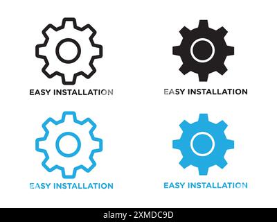 Icona Easy Installation linea vettoriale logo marchio o set di simboli stile contorno collezione Illustrazione Vettoriale