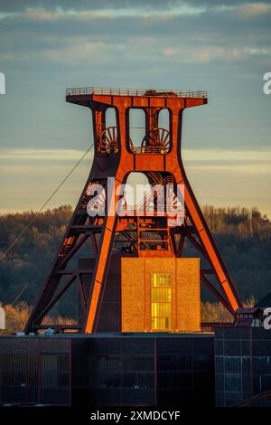 Complesso industriale della miniera di carbone di Zollverein, sito Patrimonio dell'Umanità, doppia testata dell'albero 12, albero XII, Essen, Germania Foto Stock