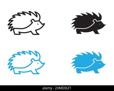 Icona Hedgehog linea vettoriale logo marchio o set di simboli stile contorno collezione Illustrazione Vettoriale