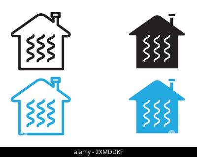 Icona riscaldamento casa linea vettoriale logo o set di simboli stile contorno collezione Illustrazione Vettoriale