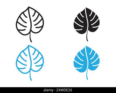 Monstera Leaves icon Vector line logo mark o Symbol Set Collection Outline style Illustrazione Vettoriale