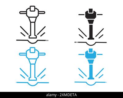 icona del martello a pressione linea vettoriale logo segno o set di simboli stile contorno collezione Illustrazione Vettoriale