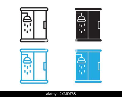 Cabina doccia icona bagno linea vettoriale logo o set di simboli stile contorno collezione Illustrazione Vettoriale