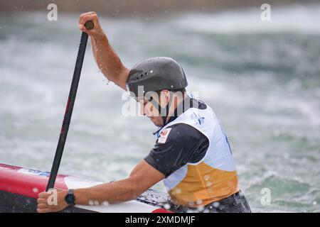 Parigi, Francia. 27 luglio 2024. PARIGI, FRANCIA - LUGLIO 27: Joris Otten gareggia nelle Sculls Heats maschili durante il primo giorno di canottaggio - Giochi Olimpici di Parigi 2024 allo Stadio Nautico Vaires-Sur-Marne il 27 luglio 2024 a Parigi, Francia. (Foto di Rene Nijhuis/Agenzia BSR) credito: Agenzia BSR/Alamy Live News Foto Stock