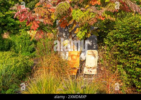 Giardini modellati a Grugapark, autunno, design orticolo di diversi stili di giardinaggio Essen, Renania settentrionale-Vestfalia, Germania Foto Stock