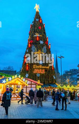 Mercatino di Natale a Dortmund, Hansaplatz, il mercato con l'albero di Natale più grande del mondo, Renania settentrionale-Vestfalia, Germania Foto Stock