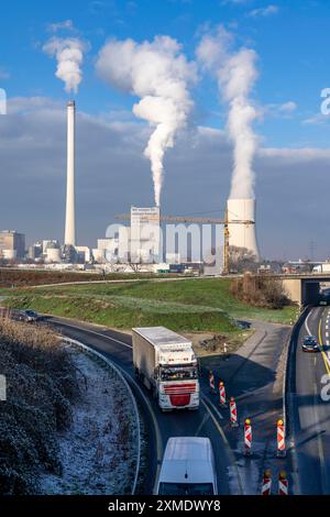 La centrale elettrica e termica STEAG di Herne-Baukau, centrale elettrica a carbone, presso lo svincolo autostradale di Herne, A42, A43, costruzione autostradale Foto Stock