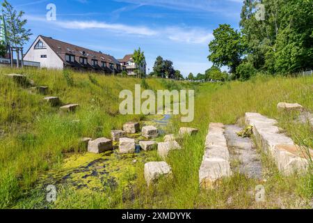 Il Katernberger Bach, per oltre 40 anni il torrente è stato condotto, lungo 1,2 km, sotterraneo, utilizzato come acque reflue, come parte della conversione di Emscher Foto Stock