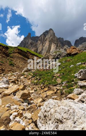 Percorso alta via Federico Augusto - Val di Fassa - Italia Foto Stock