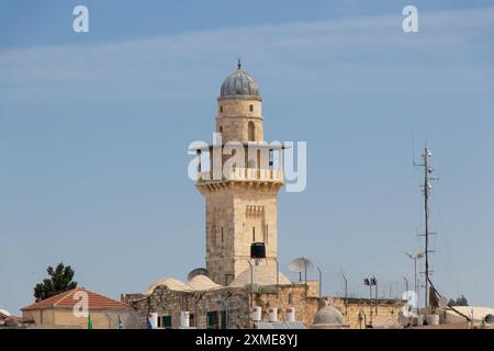 Minareto della porta delle catene della moschea al-Aqsa, Gerusalemme. Edifici storici islamici di Gerusalemme. Foto Stock