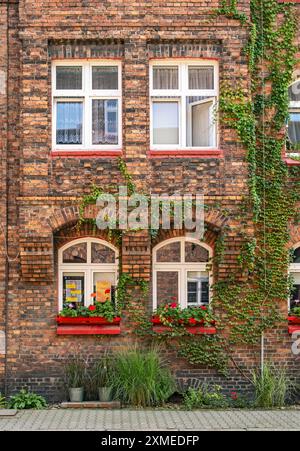 Residenze dei lavoratori di mattoni rossi, architettura del Nikiszowiec Historic Mining District, Katowice, Polonia Foto Stock