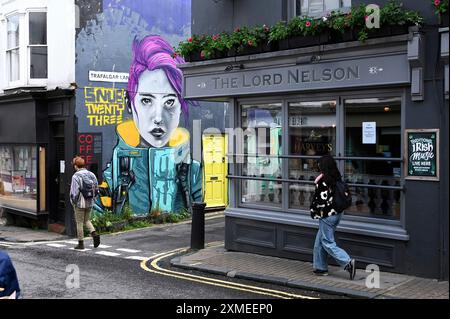 Murale, North Laine, Brighton, Inghilterra, Gran Bretagna Foto Stock