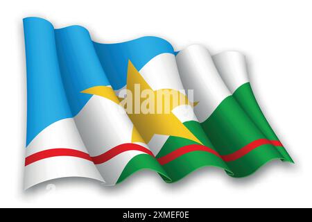 Realistica bandiera ondeggiante di Roraima, stato del Brasile, isolata su sfondo bianco Illustrazione Vettoriale