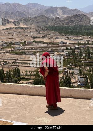 28 luglio 2024, Ladakh, Ladakh, India: Sotto il palazzo originale, Deldan Namgyal ordinò la costruzione dell'attuale Shey Palace and Monastery nel 1655 come memoriale al suo defunto padre, "Sengge Namgyal". Il monastero è ben noto per la sua enorme statua di un Buddha Shakyamuni seduto fatta di rame e oro dorato. Shen Palace si trova su una montagna a sud di Leh nel Ladakh, nel nord dell'India. Shey è stata la capitale estiva del Ladakh. All'interno c'è un'enorme statua del Buddha Shakyamuni. È la seconda statua di Buddha più grande del Ladakh. (Immagine di credito: © Musaib Iqbal Bhat/Pacific Press via Z Foto Stock