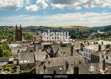 Vista di Totnes dal castello di Totnes, Devon, Inghilterra Foto Stock