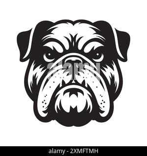 Angry Bulldog Face Vector silhouette su sfondo bianco Illustrazione Vettoriale