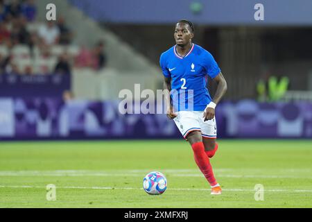 Bene, Francia. 27 luglio 2024. Castello Lukeba (Francia), calcio, gruppo A maschile tra Francia e Guinea durante i Giochi Olimpici di Parigi 2024 il 27 luglio 2024 presso Allianz Riviera di Nizza, Francia - foto Norbert Scanella/Panoramic/DPPI Media Credit: DPPI Media/Alamy Live News Foto Stock