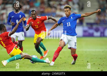 Parigi, Francia. 27 luglio 2024. Desire Doue (Francia), Football, Men&#39;S gruppo A tra Francia e Guinea durante i Giochi Olimpici di Parigi 2024 il 27 luglio 2024 presso Allianz Riviera a Nizza, Francia Foto Stock