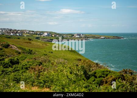 Vista a Traeth Dynion, Anglesey, Galles Foto Stock