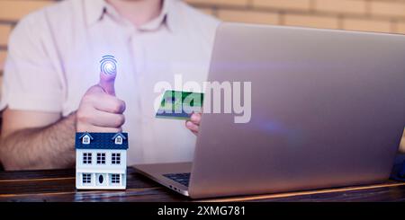 Comprare immobili con un lettore di dita, acquisto online Foto Stock