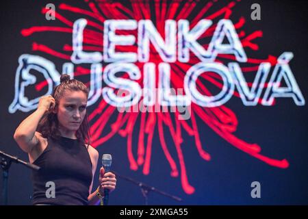 Brno, Repubblica Ceca. 27 luglio 2024. La cantante ceca Lenka Dusilova si esibisce durante il 4° festival Pop Messe a Brno, Repubblica Ceca, 27 luglio 2024. Crediti: Vaclav Salek/CTK Photo/Alamy Live News Foto Stock