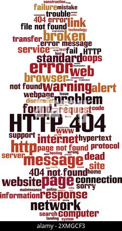 Concetto di cloud Word HTTP 404. Collage fatto di parole su HTTP 404. Illustrazione vettoriale Illustrazione Vettoriale