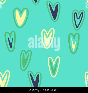 Sfondo cuore vettoriale. Grafico batik della ripetizione geometrica. Pittura a doodle disegnata a mano. Tratto pennello illustrazione del design. Sfondo artistico senza interruzioni. Concetto di San Valentino Illustrazione Vettoriale