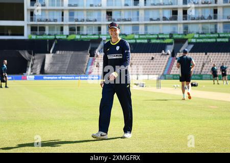 Southampton, Regno Unito. 28 luglio 2024. Nick Gubbins dell'Hampshire durante la partita della Metro Bank One Day Cup tra Hampshire e Somerset all'Utilita Bowl. Crediti: Dave Vokes/Alamy Live News Foto Stock