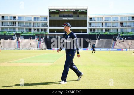 Southampton, Regno Unito. 28 luglio 2024. Nick Gubbins dell'Hampshire durante la partita della Metro Bank One Day Cup tra Hampshire e Somerset all'Utilita Bowl. Crediti: Dave Vokes/Alamy Live News Foto Stock