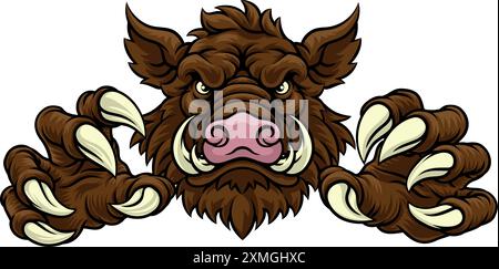 Mascotte sportivo di maiale di cinghiale Razorback Warthog Illustrazione Vettoriale