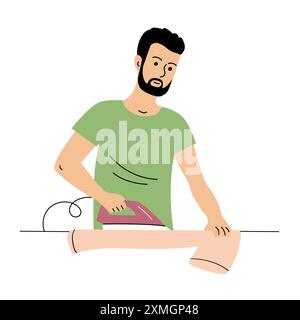 Un giovane stirerà i vestiti a casa Illustrazione Vettoriale