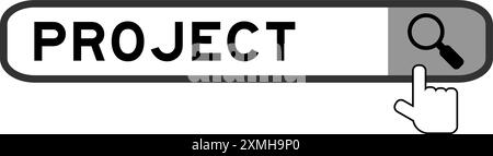 Cerca banner nel progetto Word con l'icona della lente di ingrandimento a mano su sfondo bianco Illustrazione Vettoriale