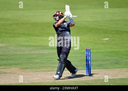 Southampton, Regno Unito. 28 luglio 2024. Ned Leonard del Somerset batté durante la partita della Metro Bank One Day Cup tra Hampshire e Somerset all'Utilita Bowl. Crediti: Dave Vokes/Alamy Live News Foto Stock