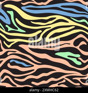 Zebra Skin colori pastello motivo vettoriale senza cuciture. Strisce astratte per pelle di animali disegnate a mano, sfondo, carta da parati, design in tessuto. Illustrazione Vettoriale