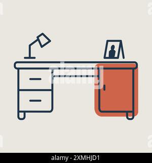 Scrivania con icona vettoriale lampada. Simbolo grafico per design di mobili, siti Web e app, logo, app, interfaccia utente Illustrazione Vettoriale