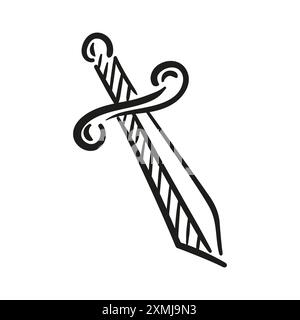 Pirata dirk, vecchio vettore di pugnali di ferro. Illustrazione vettoriale dello stile di schizzo. Tatuaggio Gotico Sword vintage Illustrazione Vettoriale