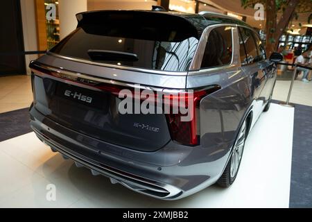 silver Hongqi e-HS9 SUV elettrico full-size di lusso, vista posteriore del marchio cinese Hongqi in Studio, trasporto a emissioni zero, innovazione per auto elettriche, p. Foto Stock