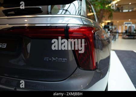 silver Hongqi e-HS9 SUV elettrico full-size di lusso, vista posteriore del marchio cinese Hongqi in Studio, trasporto a emissioni zero, innovazione per auto elettriche, p. Foto Stock