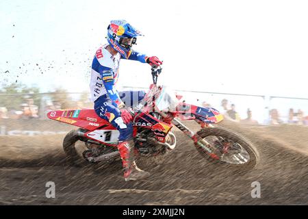 Lommel, Belgio. 28 luglio 2024. Lo spagnolo Jorge Prado in azione durante il motocross MXGP Grand Prix Fiandre, gara 14/20 del Campionato del mondo FIM Motocross, domenica 28 luglio 2024 a Lommel. BELGA PHOTO MAARTEN STRAETEMANS credito: Belga News Agency/Alamy Live News Foto Stock