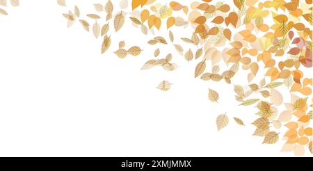 Sfondo stagionale autunnale con lungo bordo orizzontale fatto di foglie autunnali dorate, rosse e arancioni isolate sullo sfondo. Ciao, autu Illustrazione Vettoriale