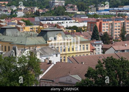 Veduta aerea del paesaggio di Ceske Budejovice, città nella regione della Boemia meridionale della Repubblica Ceca il 27 luglio 2024 Foto Stock