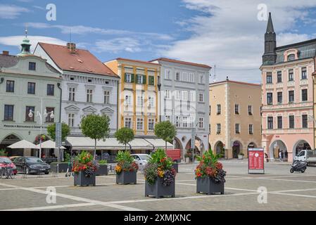 Piazza Premysl Otakar II a Ceske Budejovice, città nella regione della Boemia meridionale della Repubblica Ceca il 27 luglio 2024 Foto Stock