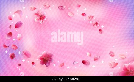 sfondo kawaii al neon rosa y2k con petali sakura. Splendida illustrazione grafica magenta con stelle. Utilizzabile come sfondo. Illustrazione Vettoriale