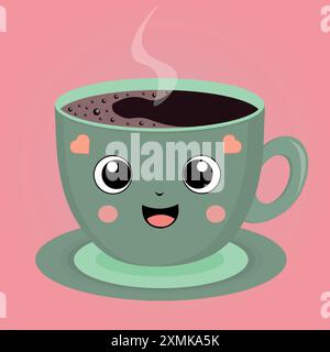 Tazza di caffè in stile kawaii Illustrazione Vettoriale