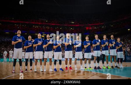 Parigi, Francia. 27 luglio 2024. National Paris 2024 Giochi Olimpici Basket Serbia - USA Olympische Spiele 27.07.2024 credito: Moritz Muller/Alamy Live News Foto Stock