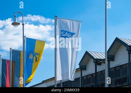 Software flag e tecnologia SAP se Company, espansione commerciale internazionale tedesca, gestione della catena di fornitura, funzionamento aziendale, pianificazione delle risorse, Foto Stock